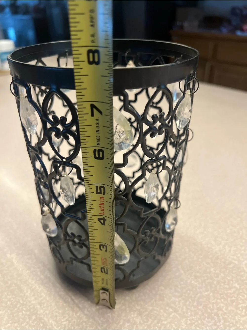 Elegant Black Metal Tealight Holder with Crystal Droplets
